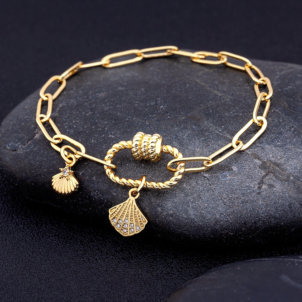 Vòng Tay Dây Xích Bằng Đồng 6 Kiểu Đính Đá Zircon Mặt Trăng Ngôi Sao Sang Trọng Chất Lượng Cao Cho Nam Nữ