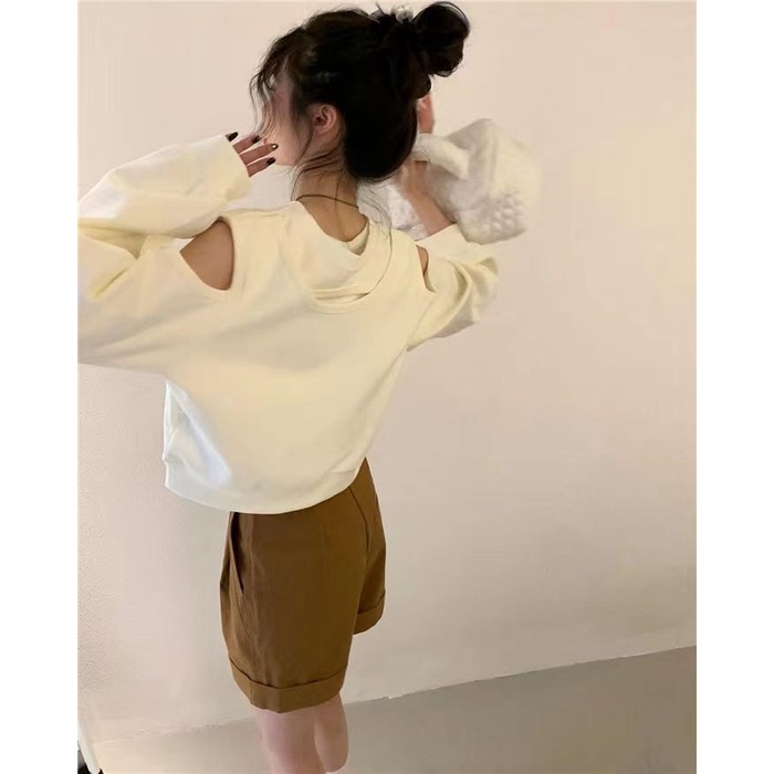 Áo sweater Dáng Rộng Cổ Tròn Trước Và Sau Lưng Màu Trơn Kiểu Hàn Quốc Thời Trang 2022 Cho Bạn Gái