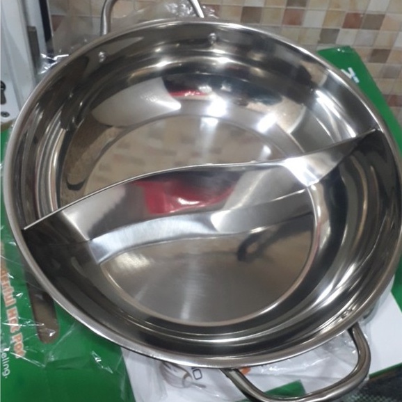 Nồi lẩu 2 ngăn tiện lợi INOX size 30-32cm dùng được bếp ga, bếp từ, bếp hồng ngoại, bếp than