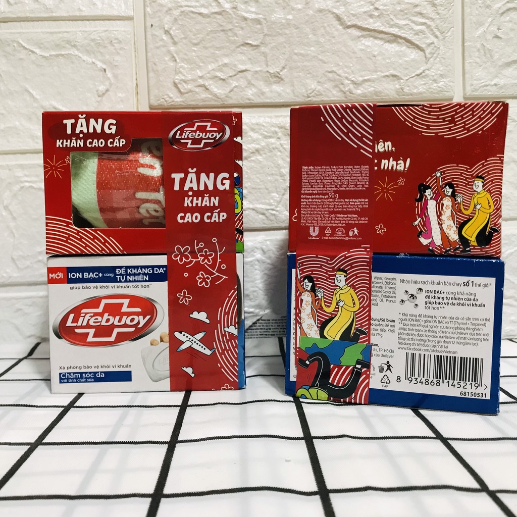 Combo 3 cục Xà bông diệt khuẩn Lifebuoy 90g tặng khăn