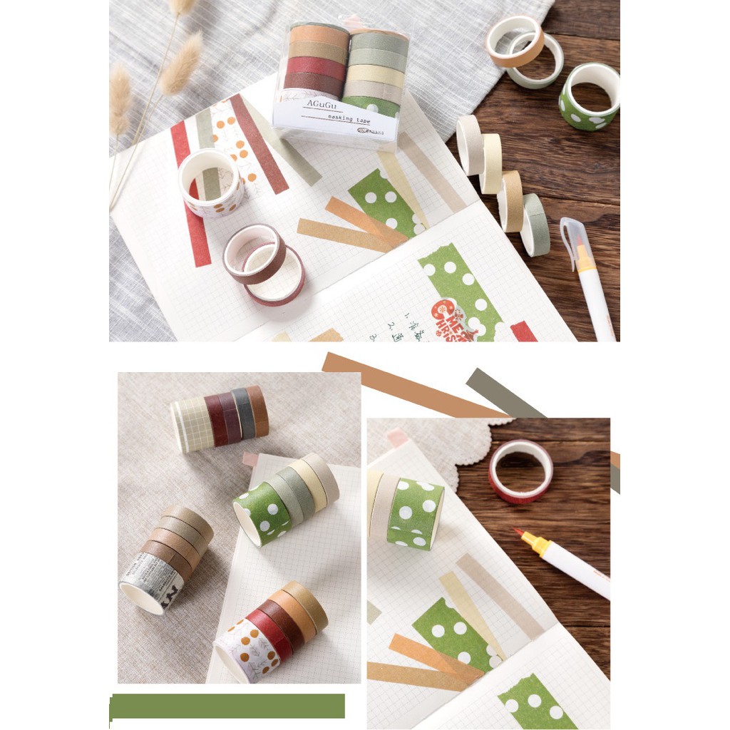 Set 10 cuộn băng dính washi tape trang trí planner, bujo WST232