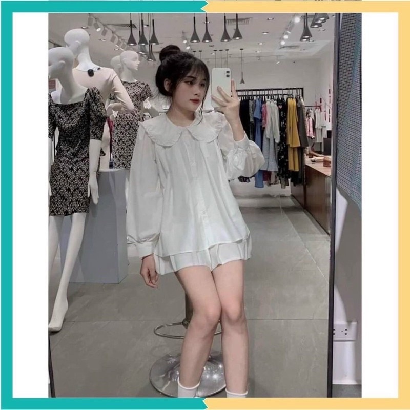 ÁO SƠ MI CỔ BÈO TAY BỒNG DÁNG XOÈ RỘNG BBD