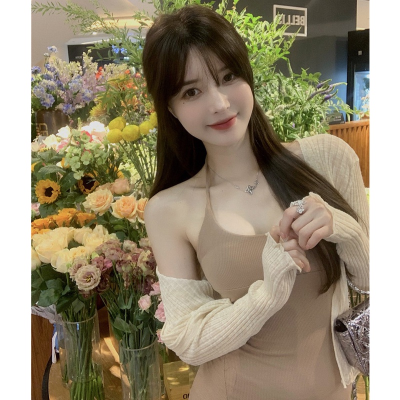 Áo Khoác Cardigan Hai Dây Xẻ Tà Thời Trang Mùa Hè Quyến Rũ Dễ Phối Đồ Cho Nữ