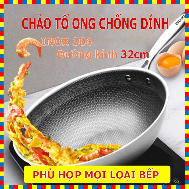 Chảo chống dính vân tổ ong sâu lòng size 32cm, chống dính, phù hợp mọi loại bếp
