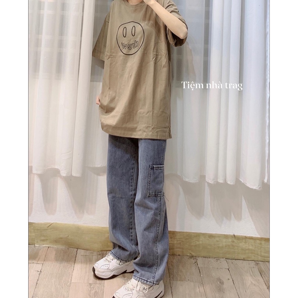 Áo phông tay lỡ unisex form rộng hình Mặt cười Drew_Áo thun tay cộc nam nữ basic, hottrend