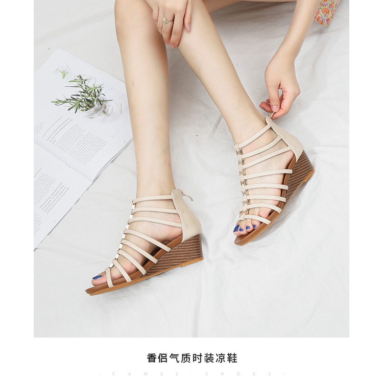 Giày sandal đế xuồng phối dây ngang cao cấp