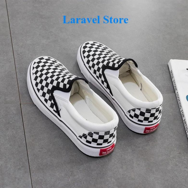 SG Giày thể thao van caro đen trắng slip on nam nữ full box