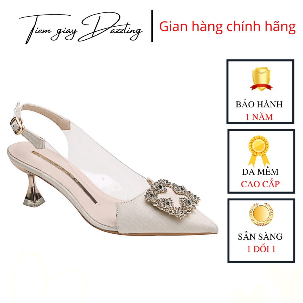 Giày Hở Gót Nữ 5P Mũi Nhọn Da Vân Mềm Viền Trong Bít Mũi Thời Trang Công Sở Đẹp - Tiemgiaydazzling Da755
