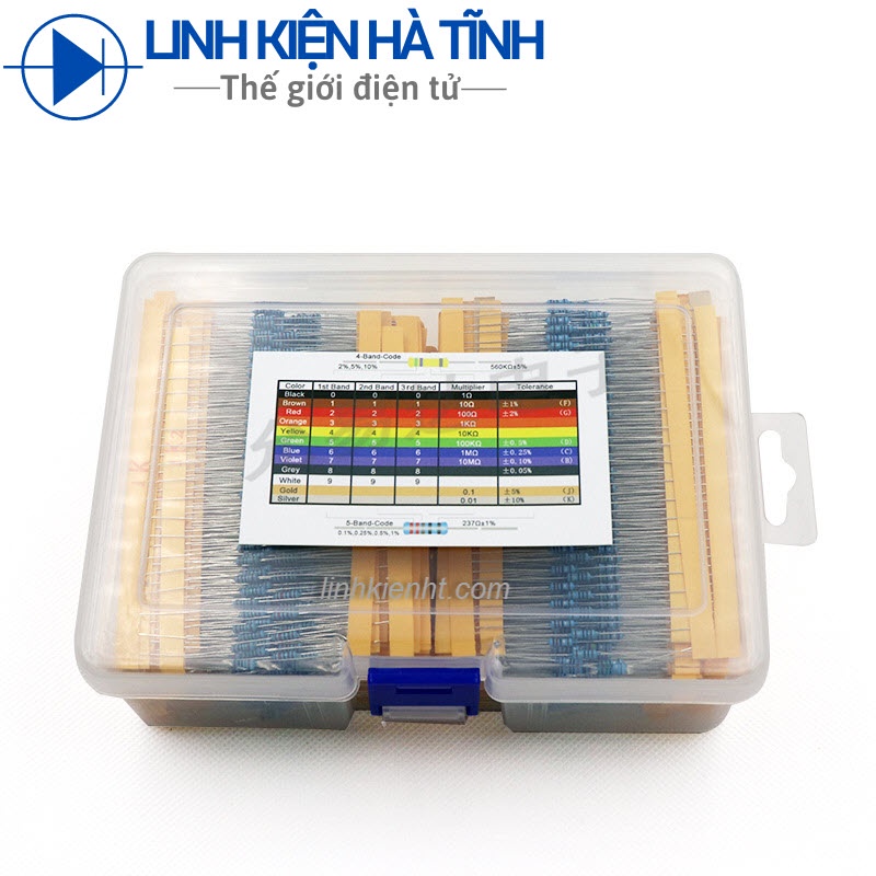 Hộp điện trở 0,25w 1/4W 130 loại tổng 2600 cái trở 1/4W 5 vòng màu sai số 1%