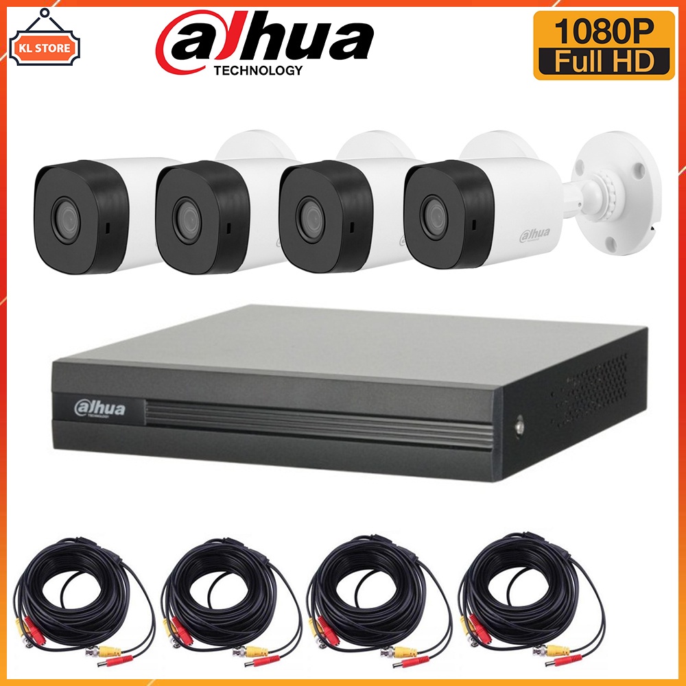 Trọn Bộ 4 Camera Giám Sát Dahua 2.0MP Full HD 1080P Đầy Đủ Phụ Kiện Lắp Đặt - bảo hành chính hãng 24 tháng