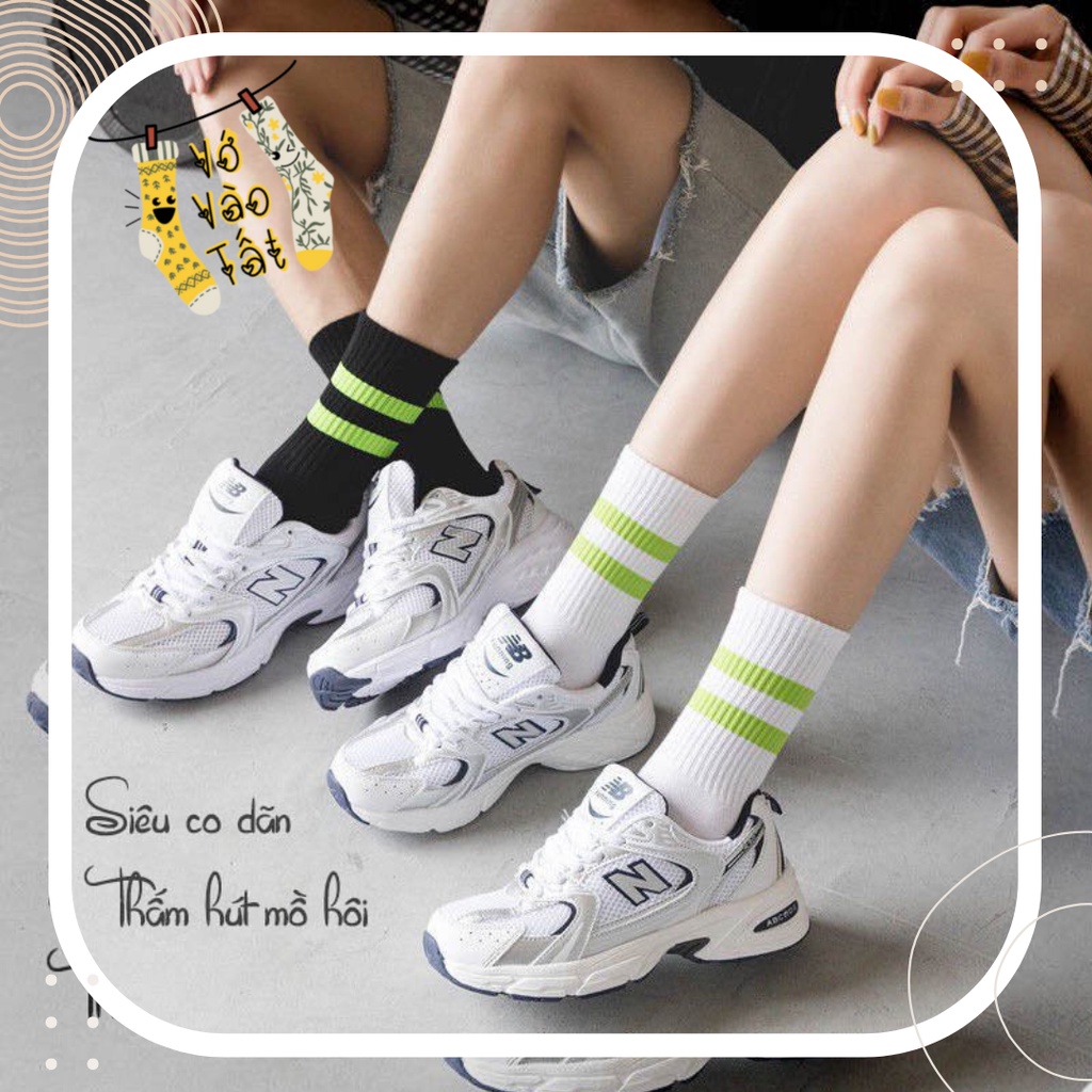 TẤT VỚ CỔ CAO UNISEX TRẮNG ĐEN SỌC NGANG