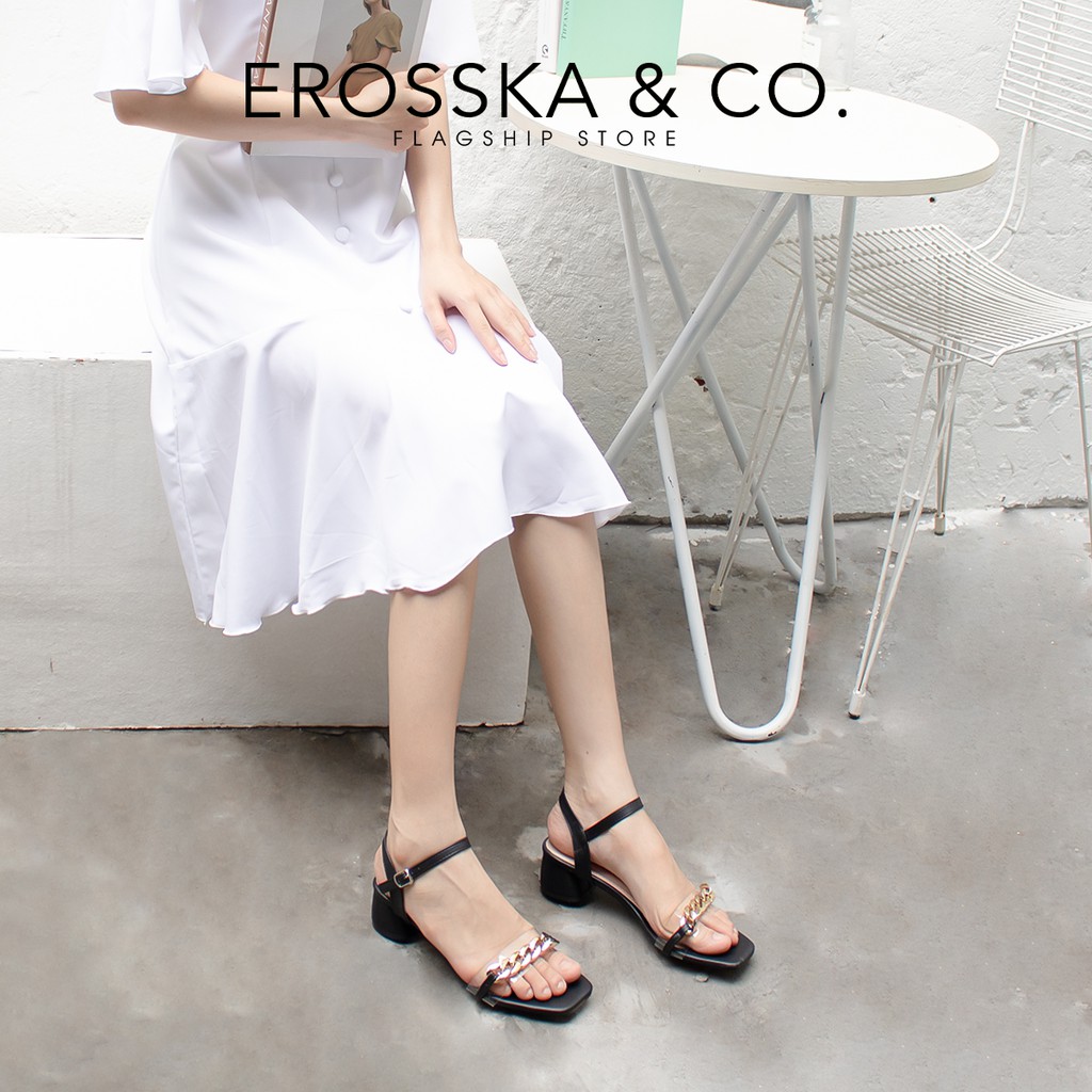 Giày sandal quai xích Erosska kiểu dáng Hàn Quốc cao 5cm màu trắng - EB035