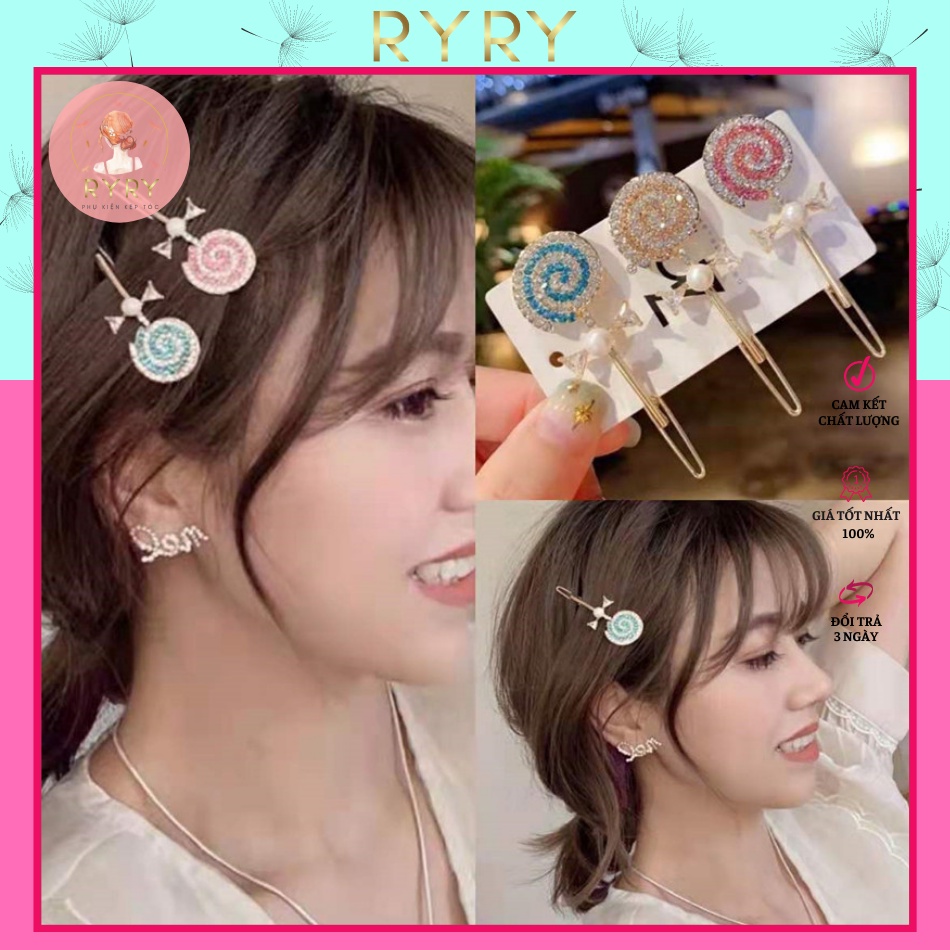 Kẹp Tóc Nữ Kẹo Ngọt Đính Đá Xinh Lấp Lánh Phong Cách Hàn Quốc