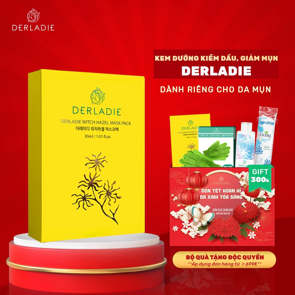 Combo 10 Mặt Nạ Derladie Witch Hazel Mask Pack Giảm Mụn, Dưỡng Sáng Da 30ml x 10