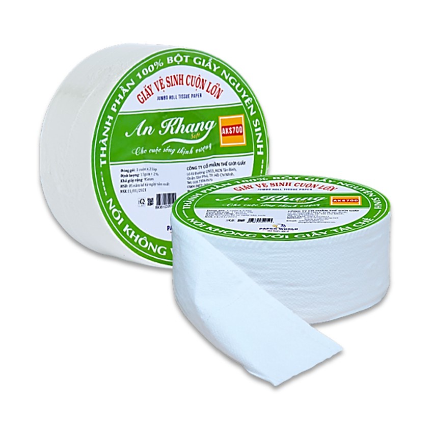 Combo 5 Giấy vệ sinh cuộn lớn AN KHANG SOFT | AKS900, 100% bột giấy nguyên sinh, dùng trong nhà vệ sinh, hai lớp