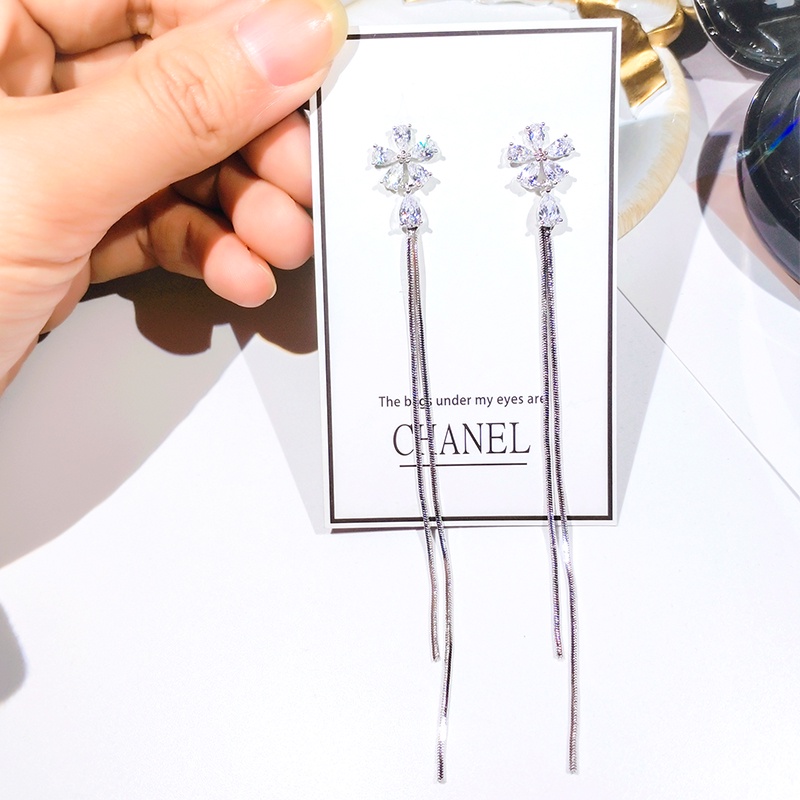 Đôi bông tai JIUDUOLAN dáng dài tua rua hoa đính đá zircon tinh tế thời trang cho nữ
