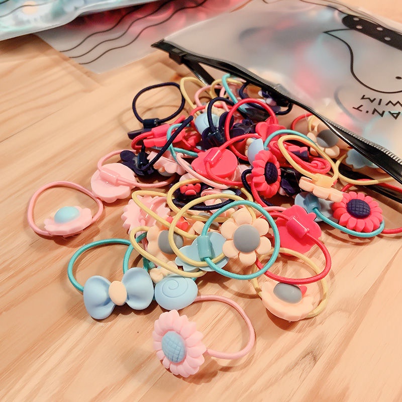 Dây Buộc Tóc Cao Su Co Giãn Tốt Không Đau Họa Tiết Hoa Nhỏ Dễ Thương Cho Bé Gái