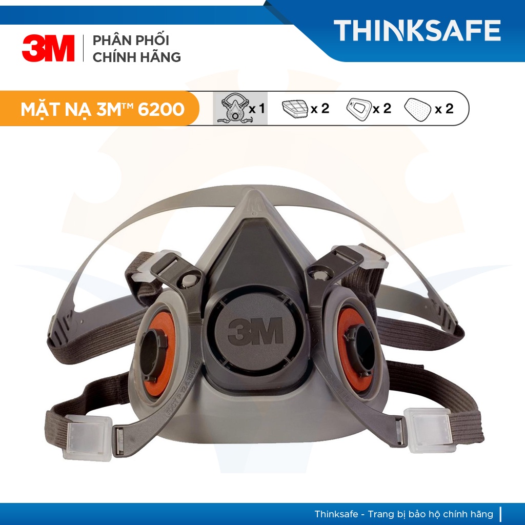 Mặt nạ phòng độc 3M 6200 / 6006 lọc hơi độc, hơi hữu cơ vô cơ, phun sơn, phun xịt thuốc sâu, axit - THINKSAFE