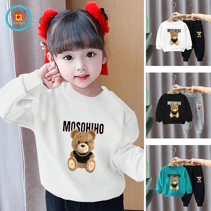 Set áo thun dài tay cổ tròn và quần dài IQ ANGEL thời trang cho bé