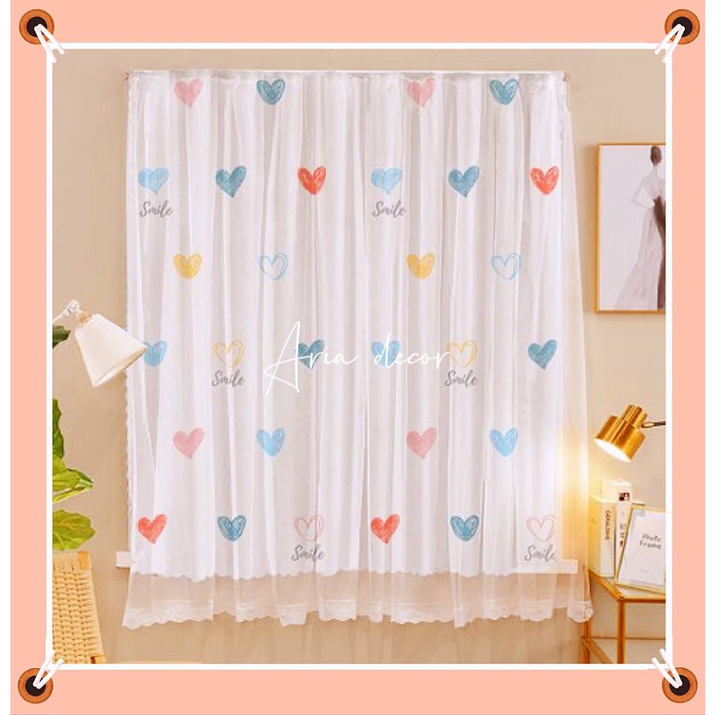 Rèm cửa dán tường Trắng trái tim ARIA DECOR tránh nắng không cản sáng decor góc sống ảo, phòng ngủ
