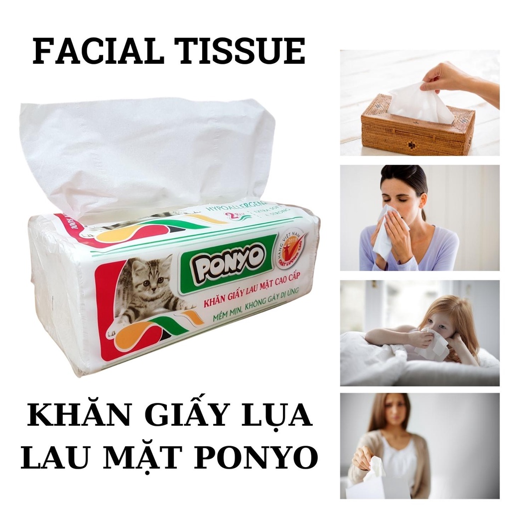 Thùng ( 24 bịch) khăn giấy rút lau mặt cao cấp PONYO - 250 tờ/ bịch x 2 lớp - bột giấy trắng mịn cao cấp