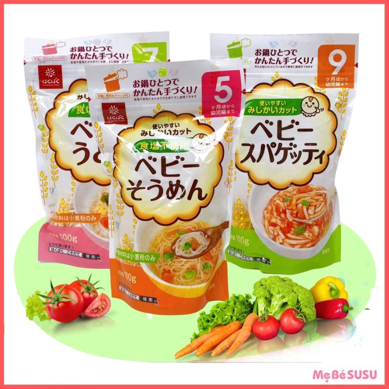 Mì Somen rau củ tách muối Hakubaku, mì somen Nhật Bản cho bé ăn dặm 5M 7M 9M