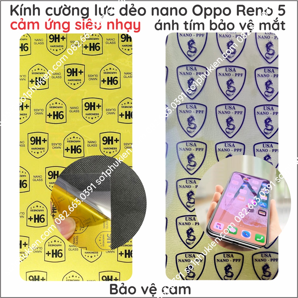 Dán cường lực Oppo Reno 5 4G / 5G nano dẻo siêu bền, chống bể