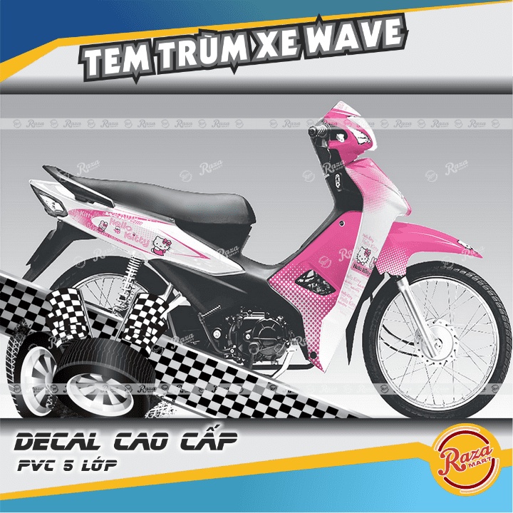 Tem trùm WAVE ALPHA 2017 màu hồng trắng | Decal PVC 5 lớp cao cấp | Mã tem: WAV 475
