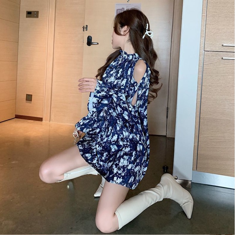 [SALE CHÀO HÈ] Váy hoa nhí chất liệu thun co giãn 4 chiều hở vai màu xanh dương siêu hot hit | BigBuy360 - bigbuy360.vn