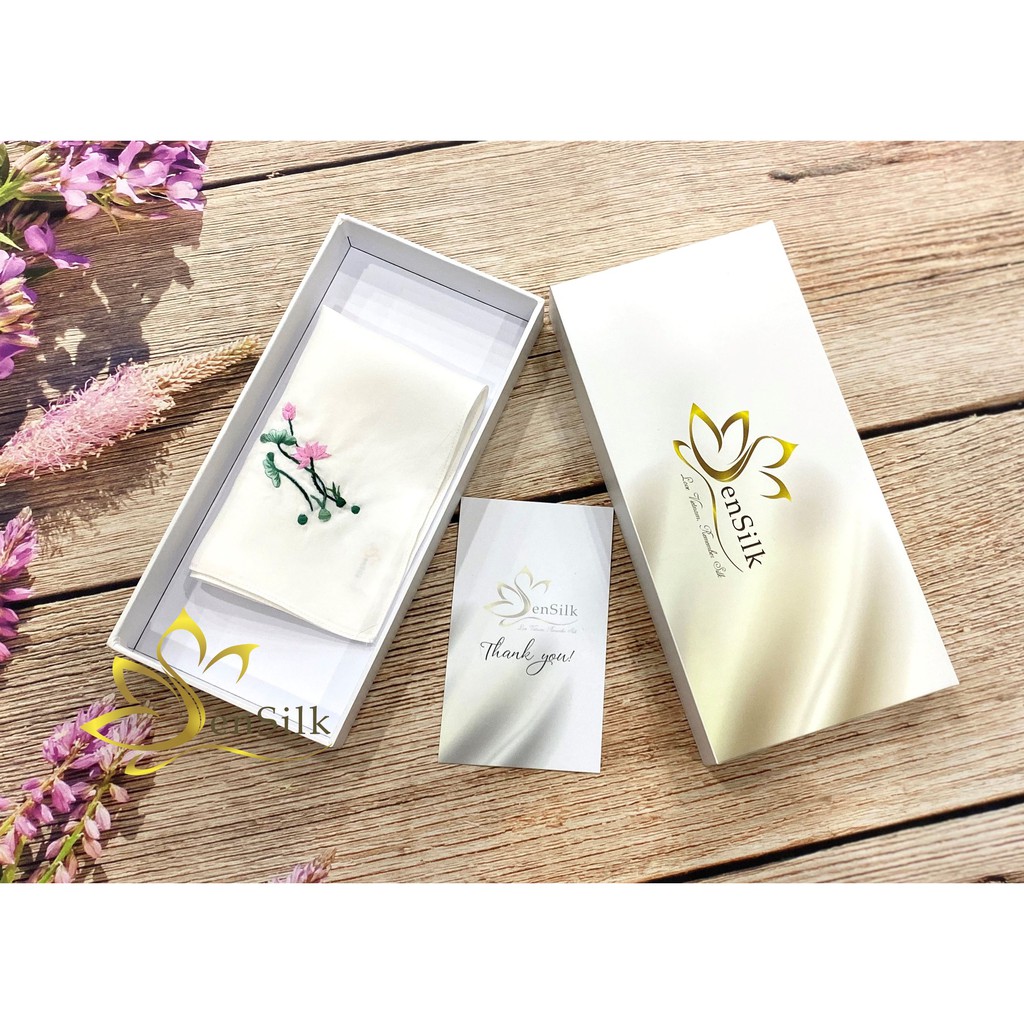 Khăn Tay Lụa Thêu Hoa Sen _ Quà Tặng Đối Tác