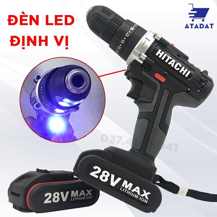 [Tặng bộ 22 món] KHOAN PIN HITACHI 28V 3 CHỨC NĂNG CÓ BÚA - KHOAN TƯỜNG, GỖ, BẮT VÍT, BẮN TÔN - LÕI ĐỒNG - PIN 5 CELL