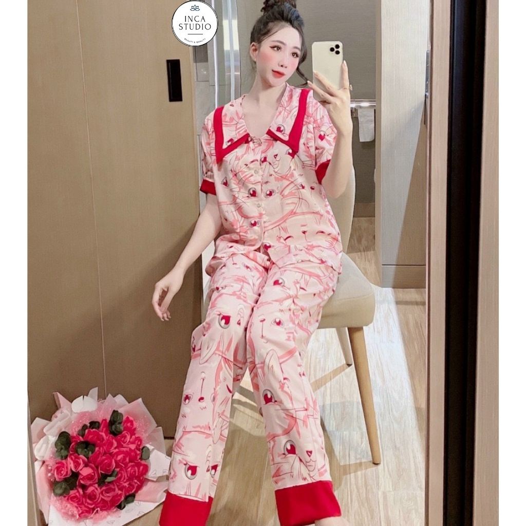 (Xả kho Loai 1- Có size) Đồ ngủ Pyjama lụa Mango cao cấp INCA 18- Chất Lụa thoáng mát, họa tiết siêu xinh
