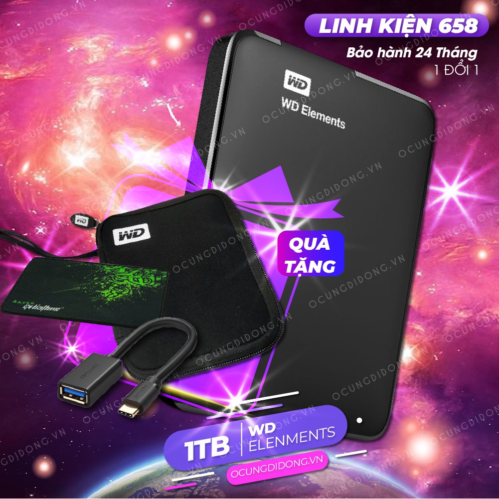 Ổ cứng di động 250GB/320GB/500GB Elements tặng túi chống sốc USB OTG TYPE C kết nối smart phone BH 24 THÁNG 1 ĐỔI 1