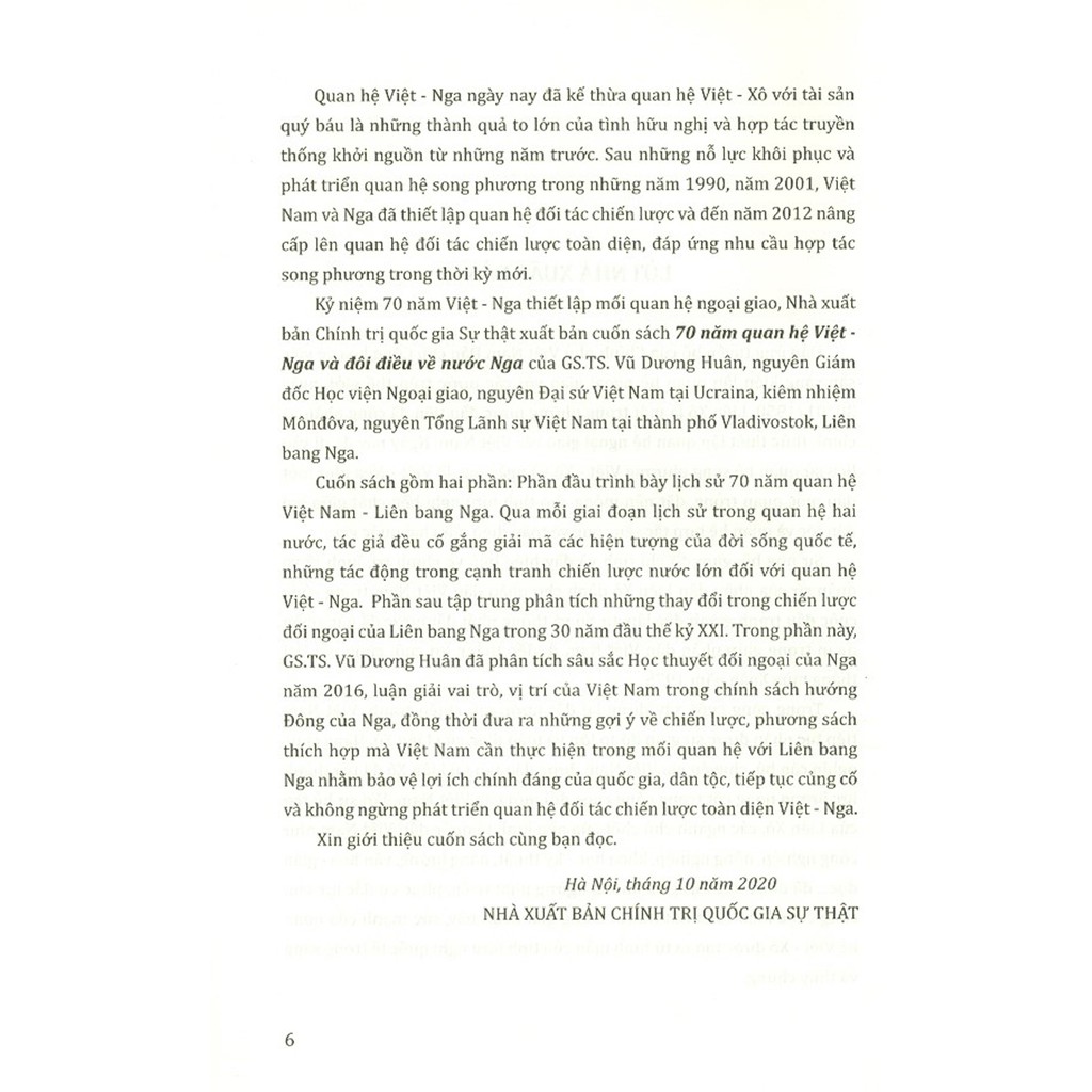 Sách - 70 Năm Quan Hệ Việt - Nga Và Đôi Điều Về Nước Nga (Sách Tham Khảo) | BigBuy360 - bigbuy360.vn