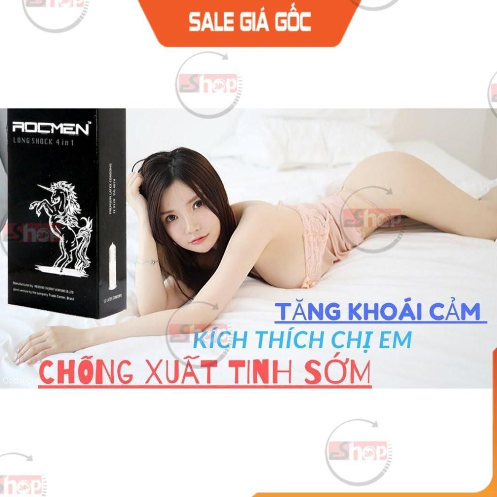 Bộ 02 Hộp Bao Cao Su ROCMEN LONG SHOCK &amp; SEA HORSE - Gân Gai Nhiều, Kéo Dài Thời Gian Yêu