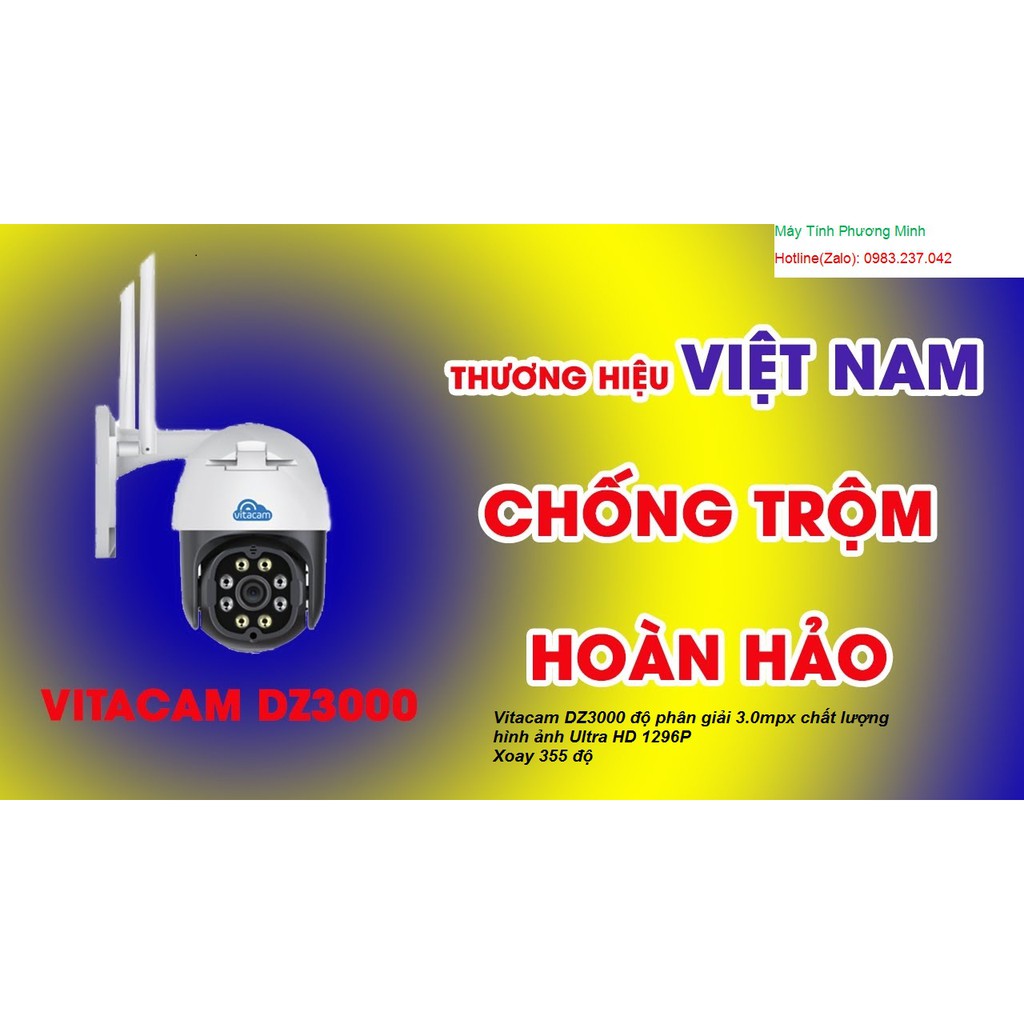 Camera IP Wifi ngoài trời VITACAM DZ3000 PTZ xoay 355 độ, 3.0Mpx 1296P hình ảnh ULTRA HD siêu nét - Hàng chính hãng