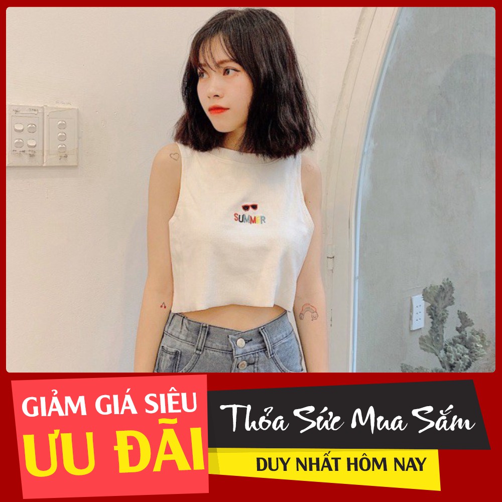 Áo tanktop croptop 3 lỗ thêu summer - áo tanktop morning cá tính hari0620 - áo tank