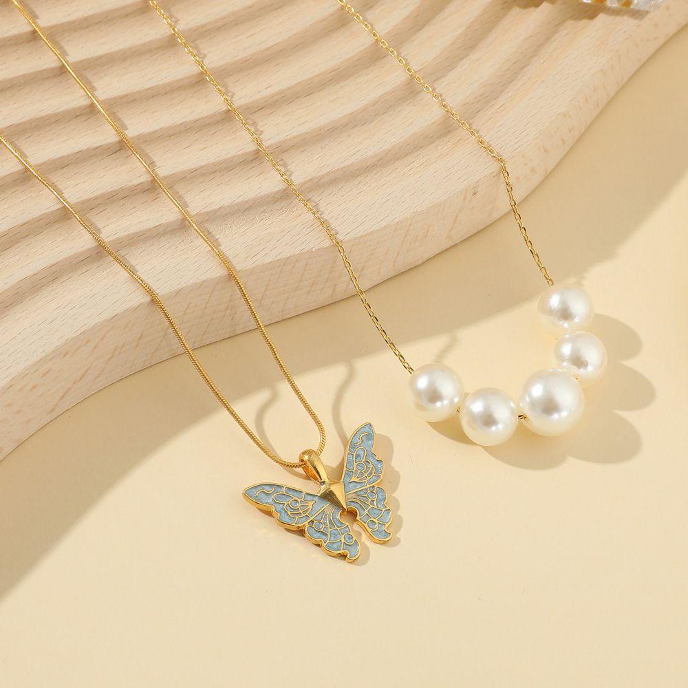 MXGOODS Dây Chuyền Hai Lớp Mặt Hình Bướm Phong Cách Vintage Hàn Quốc