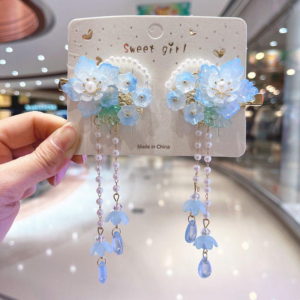 Kẹp Tóc Hình Hoa Phối Tua Rua Kiểu Hán Phục Dễ Thương Cho Bạn Gái VANES1