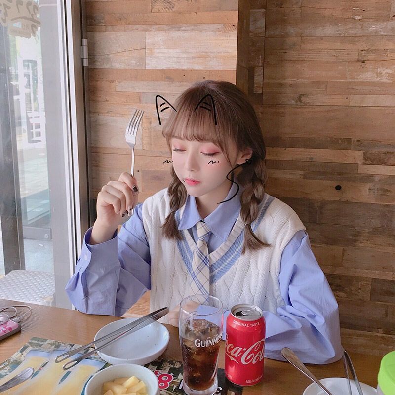 Áo sweater không tay dáng rộng cổ chữ V phong cách Hàn