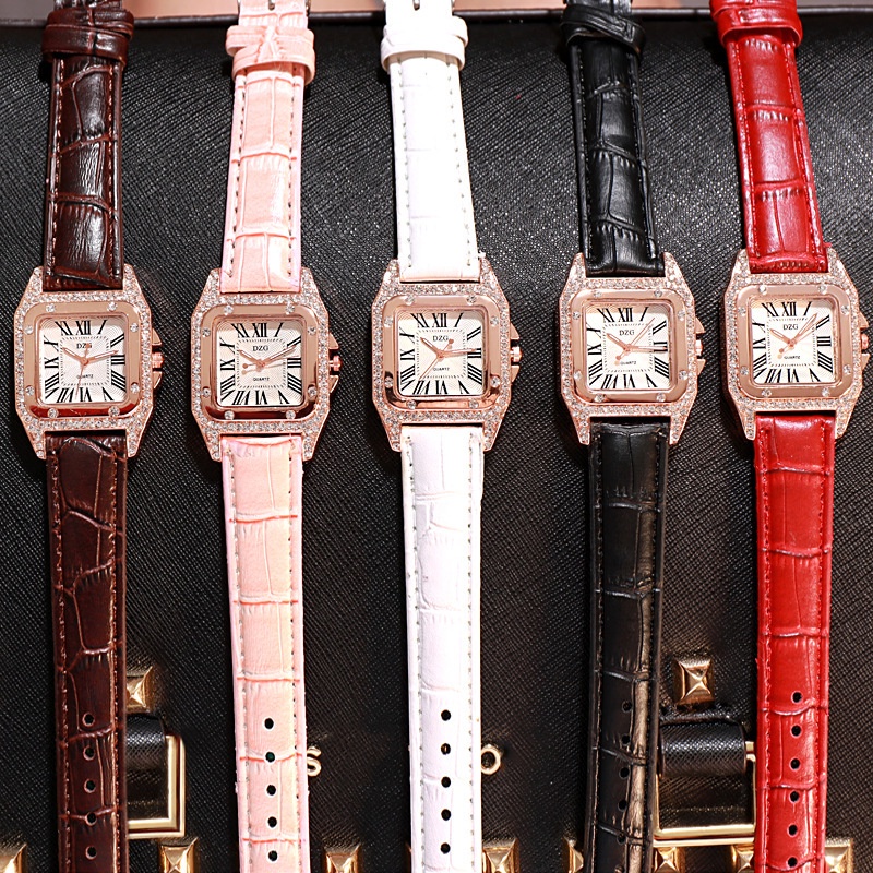 Đồng Hồ Đeo Tay Mặt Vuông Đính Kim Cương Phong Cách Vintage