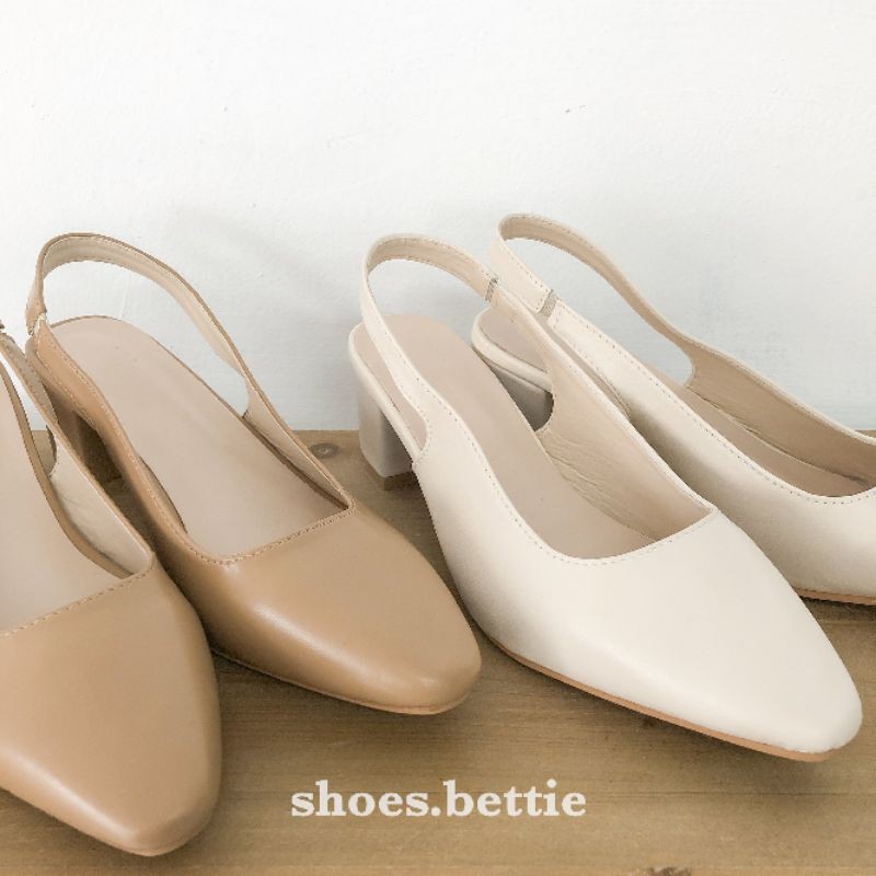 Giày nữ gót 5p công sở basic màu nude be kem Slingbacks gót 5cm shoes.bett