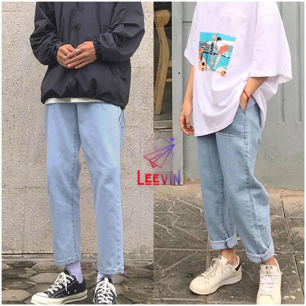 Quần Jean Nam Nữ Ống Suông Unisex 2 Túi Trước - Kiểu quần jeans nam nữ Baggy vải bò Leevin Store 🥇 ! ,