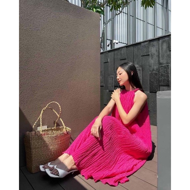 Đầm maxi đi biển cổ yếm đính ngọc vải xốp xịn 4 màu nổi bật