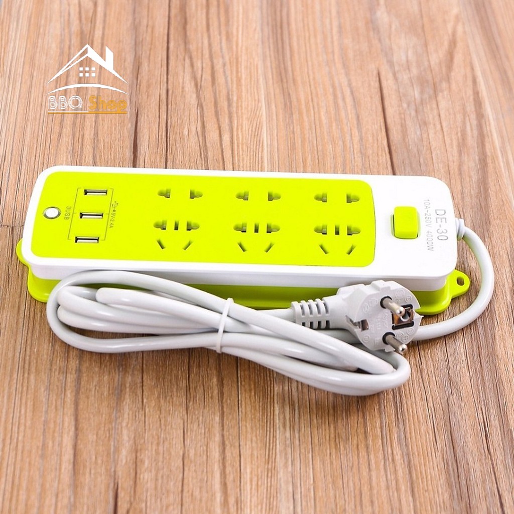 [RẺ VÔ ĐỊCH] Ổ cắm điện 6 ổ và 3 cổng USB ( Màu xanh lá)