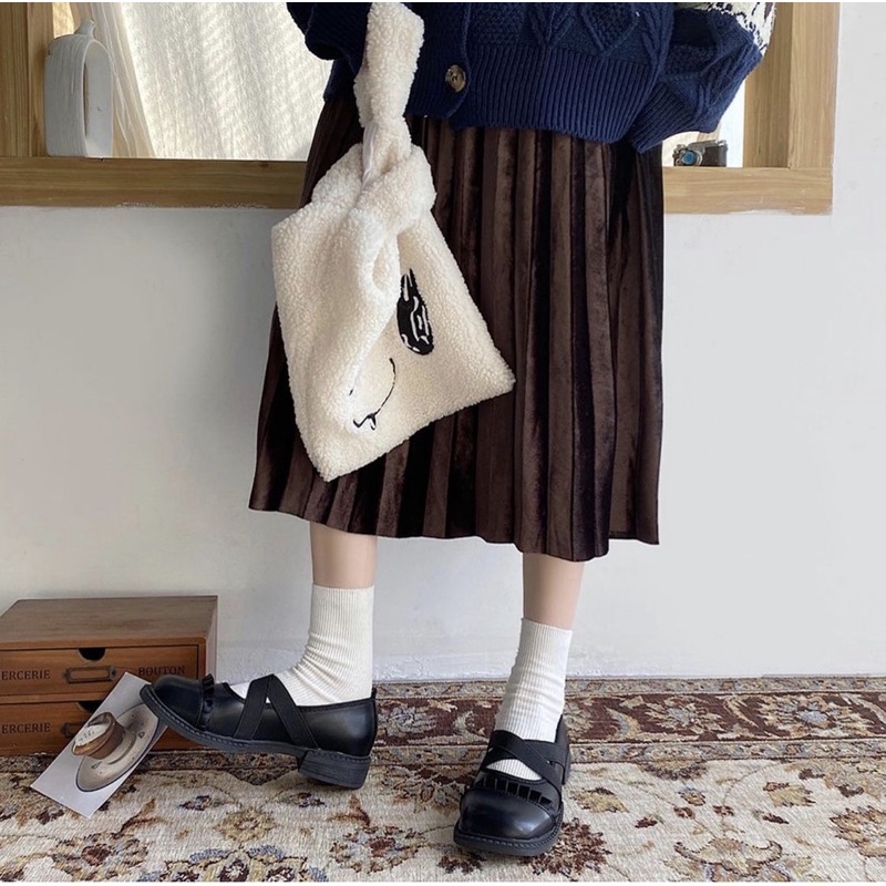 Giày búp bê có quai chun phối bèo vintage Mary Jane dễ thương ulzzang Hàn Quốc Yannie Lolita