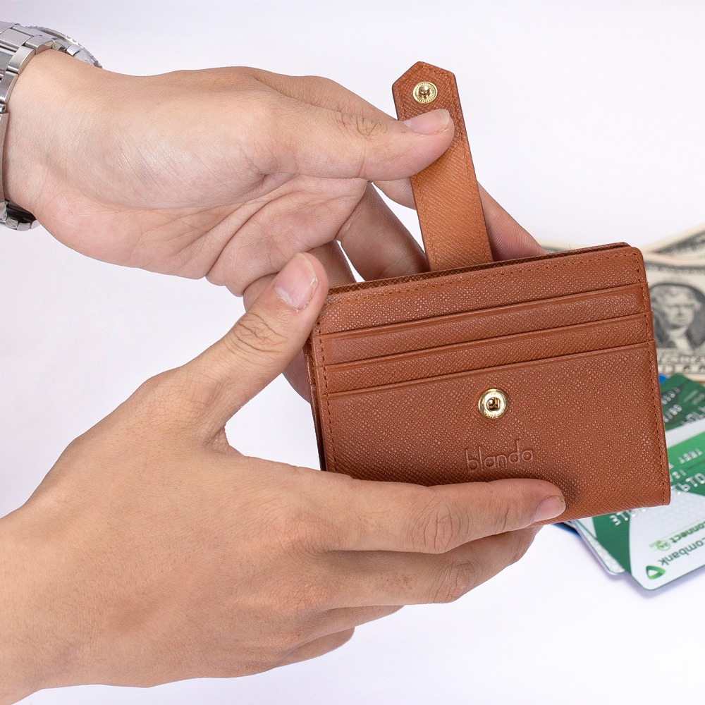 Ví đựng card da bò thật, chất liệu da gân Saffiano, thương hiệu Blanda 8VNBG06