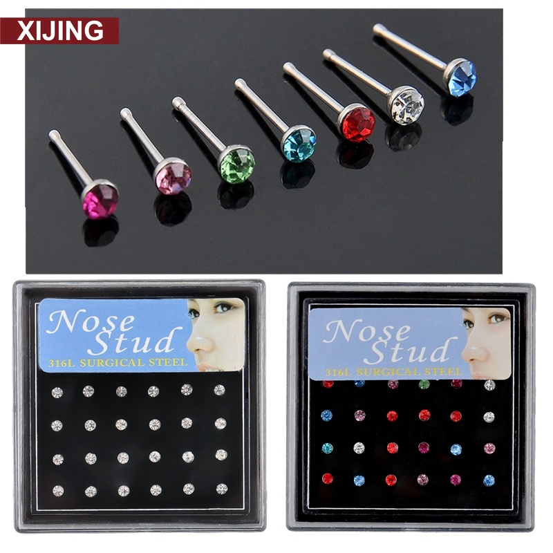 【COD】Set 24 khuyên xỏ mũi đính đá giả kim cương nhiều màu dành cho nữ