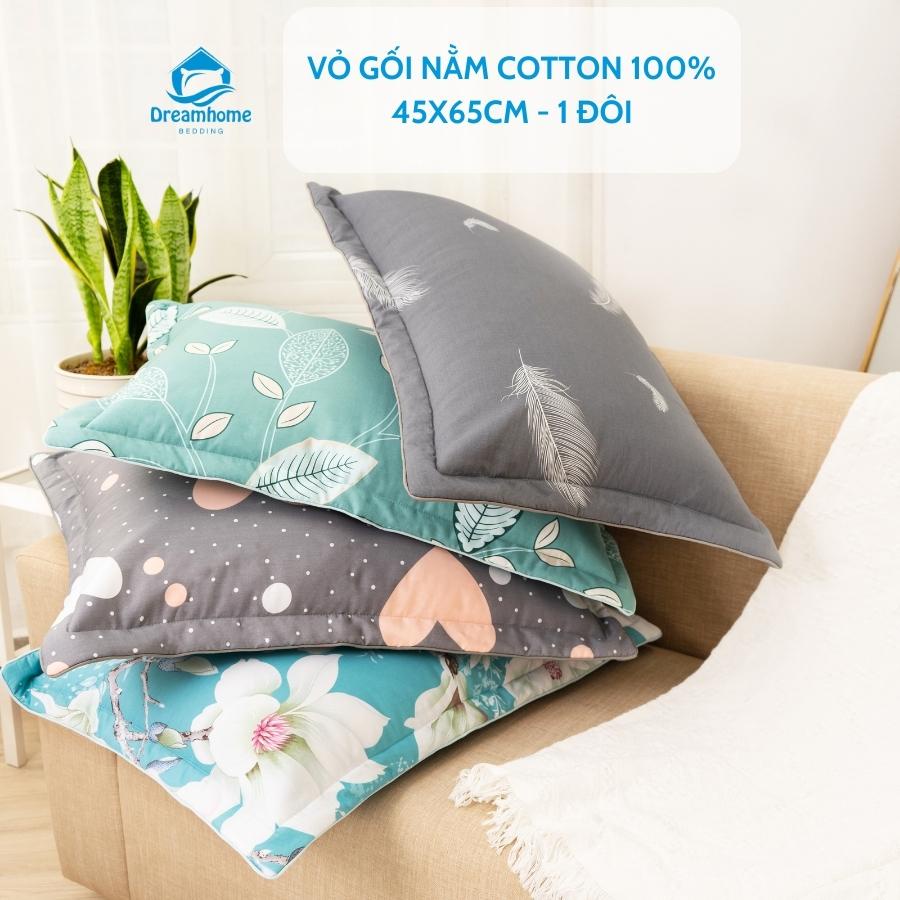 Vỏ gối nằm cotton 45x65 trần bông đẹp cao cấp khóa kéo Dreamhomebedding (1 đôi)