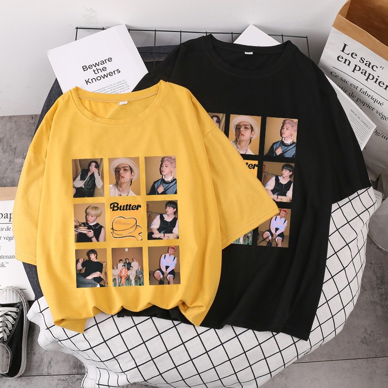 Áo phông BTS ngắn tay in hình BTS Butter dáng rộng, thời trang nam nữ, unisex